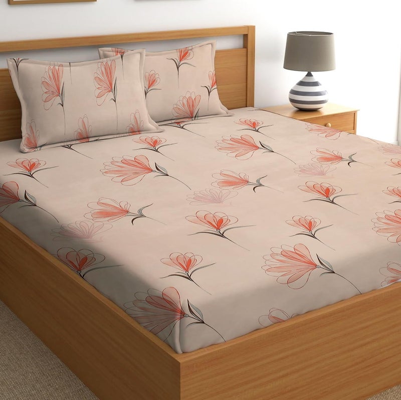 STARNSTYLE 100% Cotton Super Soft 240 Thread Count Elastic Fitted King Size Bedsheet with 2 Pillow Covers - Floral Design - Image 2